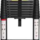 BOCOM 14.5 FT Aluminum Telescoping Ladder, Lightweight Multi-Purpose Collapsible Extension with 2 Triangle Stabilizers, Heavy Duty 330 lbs Max Capacity, Ideal for Home, RV, and Outdoor Work Black