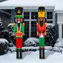 2pcs 6ft Large Black Royal Metal Christmas Nutcracker Outdoor Decoration Xmas Red Green Nutcracker Yard Signs Christmas Tall Metal Soldier Stakes Ornament for Holiday Garden Lawn Porch Decor