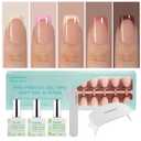 Vansiho French Gel Nails Kit - Short Square French Tip Press on Nails Kit, Nail Gel and Nail Lamp for Gift and Nail Art DIY