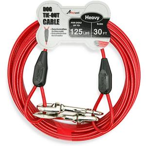 Petest 30ft Tie-Out Cable with Crimp Cover for Heavy Dogs Up to 125 Pounds Black & Red