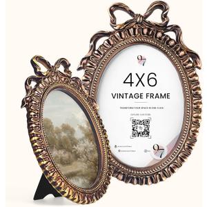 97 Decor 4x6 Oval Picture Frame - Vintage 4x6 Picture Frames Gold, Rustic 4 x 6 Gold Frame, Ornate Photo Frame 4 By 6 Picture Frame For Tabletop And Wall Hanging