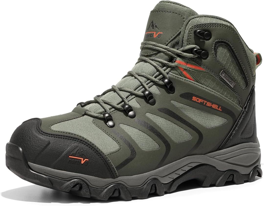 NORTIV 8 Men's Ankle High Waterproof Hiking Boots Outdoor Lightweight Shoes Trekking Trails Armadillo (12 Wide, Army/Green/Black/Orange)