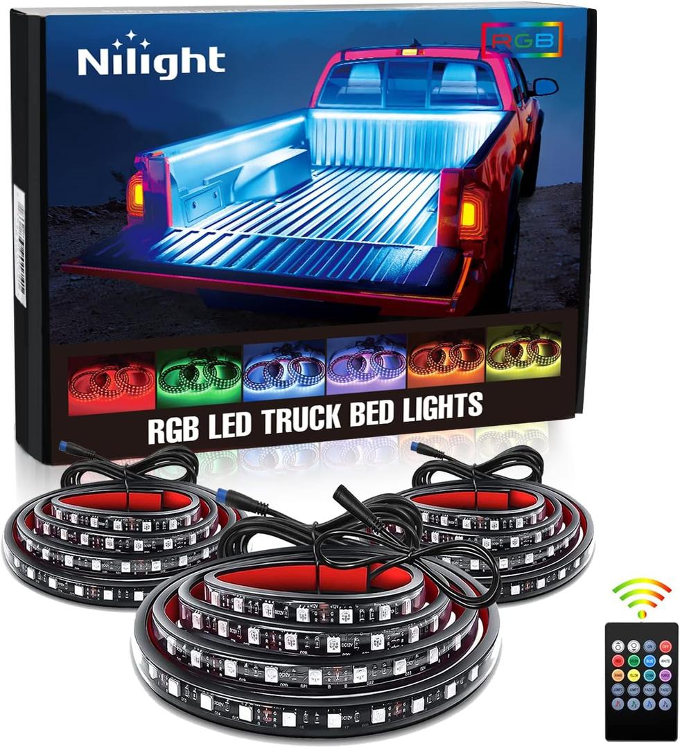 Nilight 3PCS 60 Inch RGB Truck Bed Light Strip Kit 270 LED Neon Accent LED with RF Remote On Off Switch Splitter Extension Cable for Cargo Pickup Truck Camper RV SUV Boat