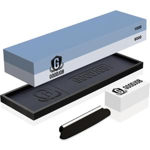 Knife Sharpening Stone Kit - Goodjob Premium Japanese Whetstone Knife Sharpener Stone Set - Dual Grit 1000/6000 Water Stones with Non-Slip Silicone Base, Angle Guide, Flattening Stones