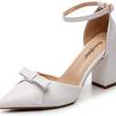 VenusCelia Women's Brightest Strap Pump Block Heel Shoe (9.5, White)