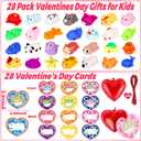 28 Pack Valentines Day Gifts for Kids Classroom Mochi Squishies Fidget Toys Filled Heart with Valentines Cards for Kids School, Valentines for Class Valentines Exchange Cards Party Favors Prizes