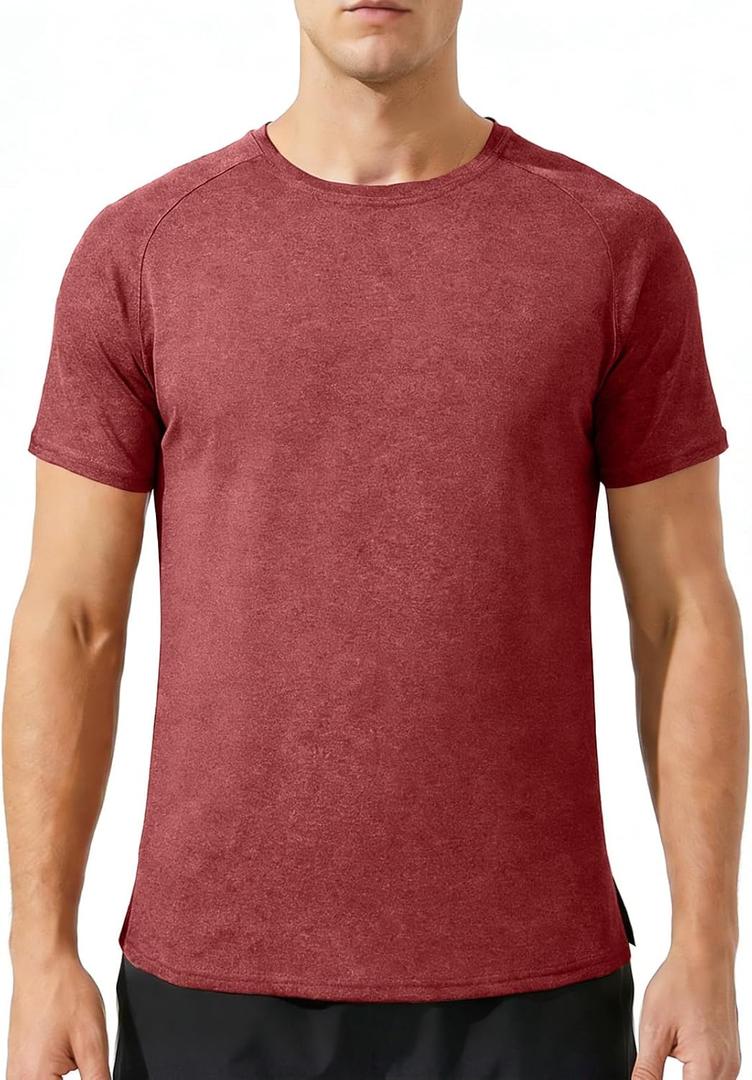 Mens Athletic Running Crew Neck Gym T-Shirts Solid Quick Dry Short Sleeve Moisture Wicking Casual Tops Tee Workout (Red, XL)