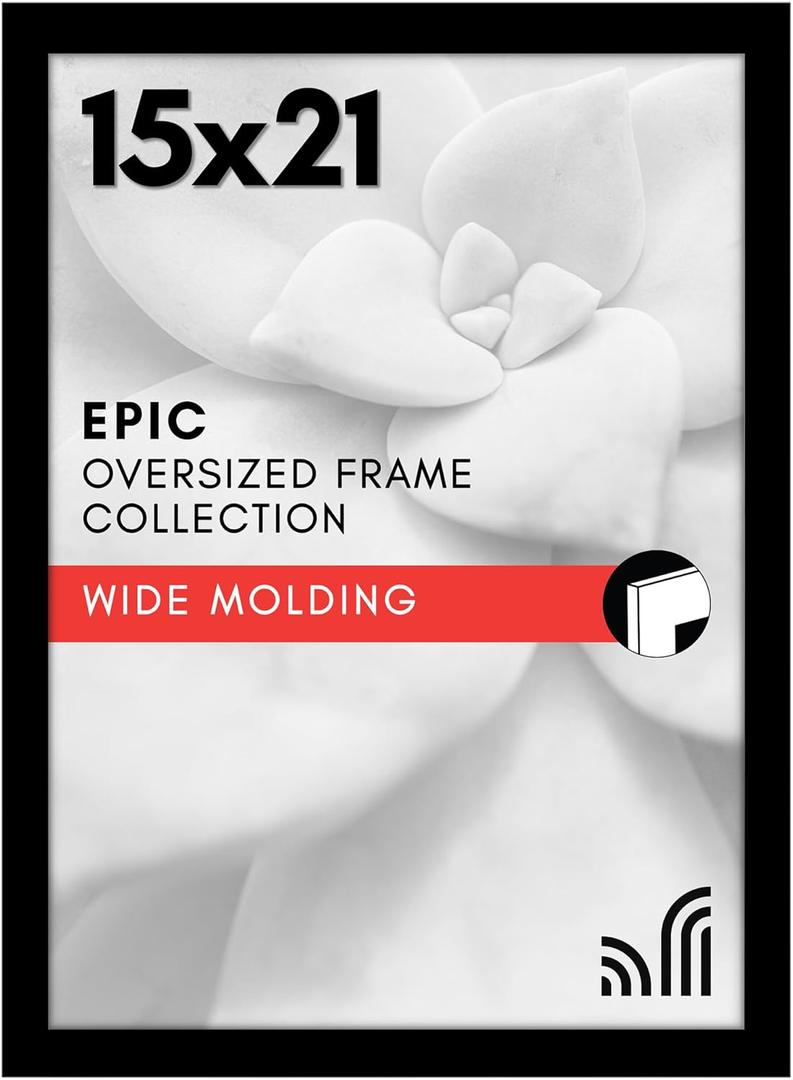 Americanflat 15x21 Picture Frame with Polished Plexiglass - Black Picture Frame - Wide Photo Frames Made of Engineered Wood for Vertical or Horizontal Wall Display - Epic Collection - Black