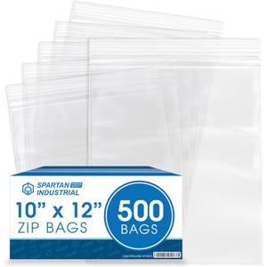 Spartan Industrial - 10 X 12 (500 Count) 2 Mil Clear Reclosable Zip Plastic Poly Bags with Resealable Lock Seal Zipper