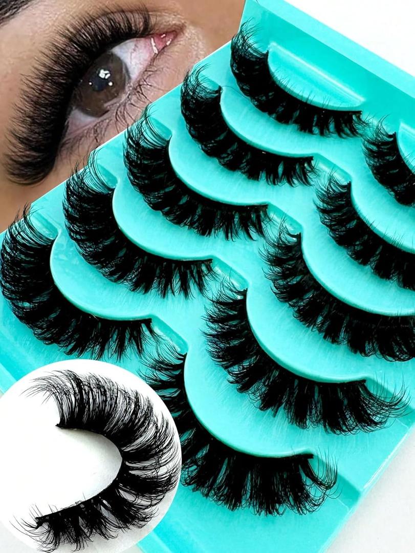 HBZGTLAD Cat eye Eyelashes 3D Natural False Lashes D Curl Fluffy Soft Cross 5 pairs Manga Lashes Wispy Natural Eyelash Extension Makeup (LM37)