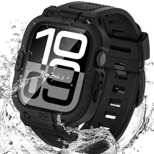 Goton 3 in 1 Waterproof Case with Band for Apple Watch with Built-in Tempered Glass Screen Protector 46mm, 360 Shockproof Bumper Face Cover with Band for Apple Watch Series 11 Series 10, 46mm