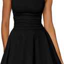 Kaximil Women's Ruffle Hem Boat Neck Mini Dress Sleeveless Ruched Corset Short Party Dresses (Black, XL)