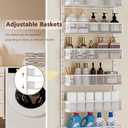DAOTENGQL 3-Tier Over The Door Pantry Organizer with Mesh Baskets, Adjustable & Stable Hanging Spice Rack for Kitchen, Bathroom, Bedroom, and Baby Essentials Storage (16" W 3-Tiers, White)