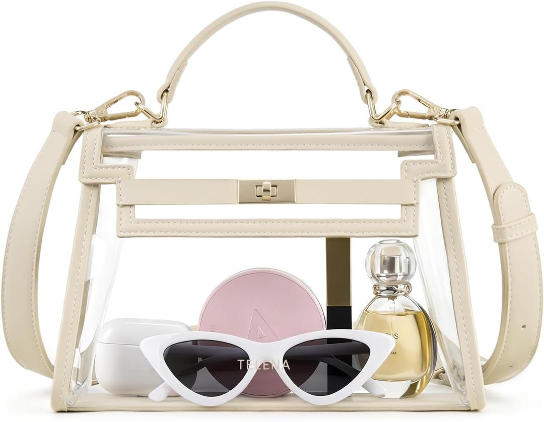 Telena Clear Bag for Stadium Events PVC Transparent Crossbody Purse for Women with Adjustable Strap for Concerts Game Day