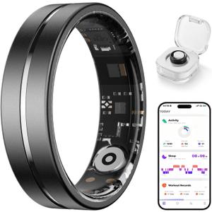 Smart Ring for Women Men, AI Health Fitness Tracker with Sleep, Heart Rate, Blood Oxygen, HRV, Stress, Gesture Photo, IP68 Waterproof, No Subscription, iOS Android (Matte Black,8)