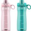Pogo 2-Pack Plastic Water Bottle with Carry Handle, Reusable, BPA Free, Dishwasher Safe, Perfect for Travel, School, Outdoors, and Gym | 18oz, 32oz (Aquaviva/Pink Satin)
