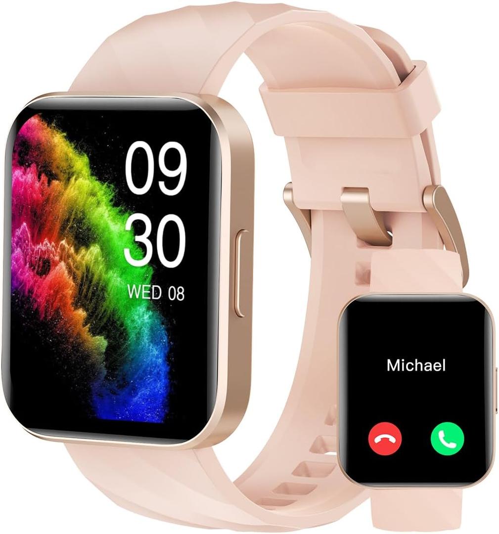 RUIMEN Smart Watches for Women Men (Answer/Make Calls) Compatible with iPhone/Android Phones, 1.85" HD Screen Fitness Tracker Heart Rate Monitor 100+ Sports Tracker Watch Waterproof (Pink) (Pink)