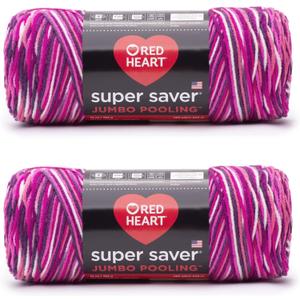 Red Heart Super Saver Jumbo Berry Pooling Yarn - 2 Pack of 10oz/283g - Acrylic - 4 Medium (Worsted) - 482 Yards - Knitting/Crochet