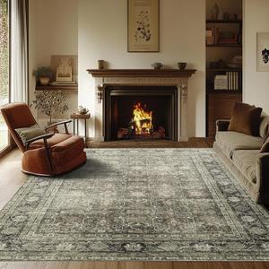 Washable Rugs 8x10 Area Rugs for Living Room,Ultra Soft Faux Wool Retro Rugs for Bedroom,Dining Room,Large Low Pile Vintage Carpet with Non Slip Backing- (Brownness,Brown,Atrovirens,White)