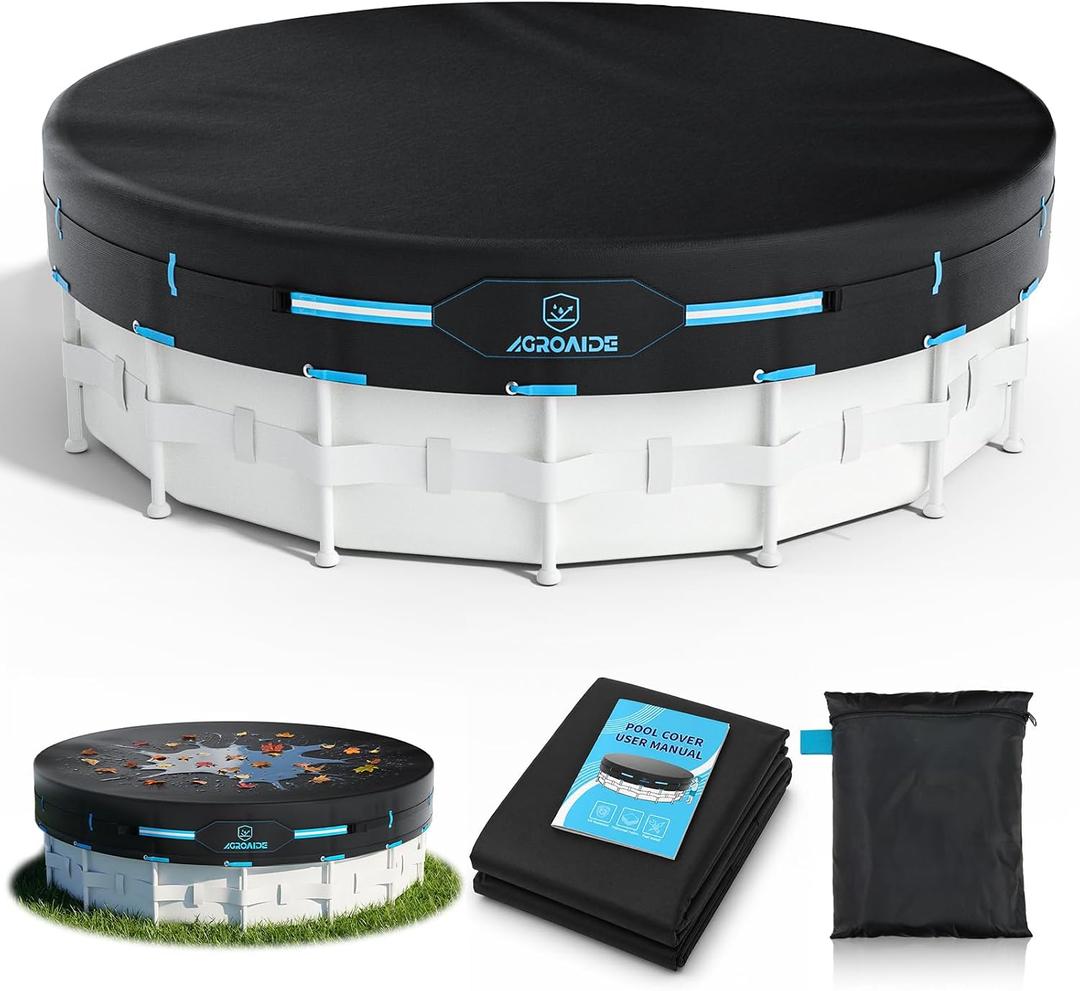 10ft Pool Cover, 420D Oxford Fabric for Above Ground Pool with Metal Buckle Straps - All Season Use, Tear Resistant, UV & Dust Proof