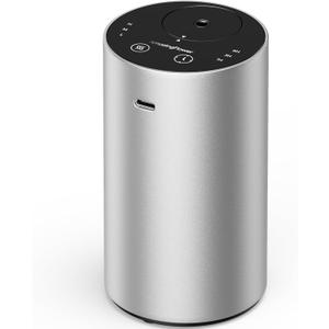 Waterless Essential Oil Diffuser, Rechargeable Scent Diffusers with 3 Mist Levels & Timers, Portable Aromatherapy Diffuser for Home Car Room Studio Office, Silver Metal