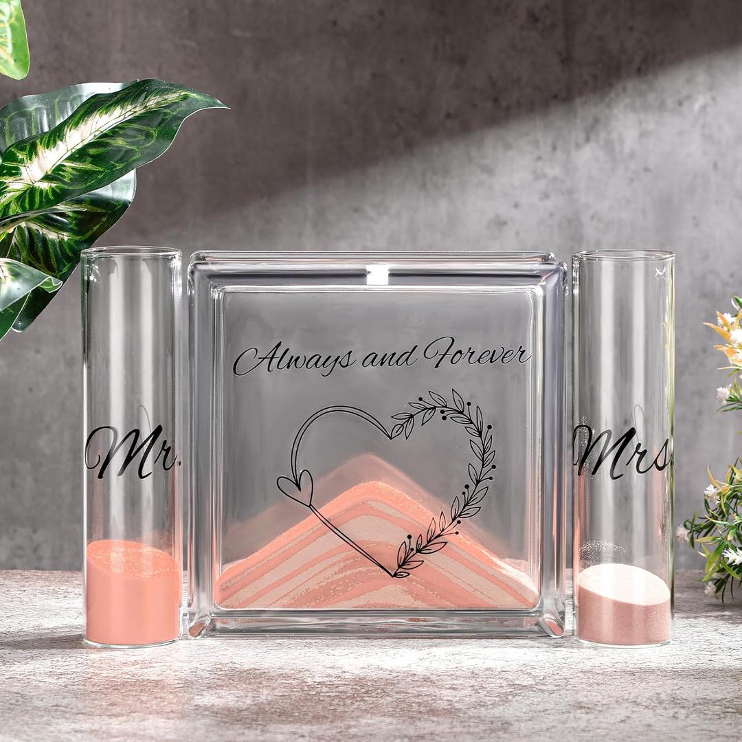 Wedding Unity Sand Kit 12 oz Square Glass Jar Outdoor Wedding Sand Ceremony Always and Forever Souvenir Gift Beige Decorative Keepsake for Blended Family Engagement Bridal Beach Anniversary