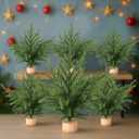 Soulchen 6 Pcs Artificial Norfolk Pine 12'' Mini Tabletop Tree Bough Decor Christmas Norfolk Branch Faux Stem Village Desk with Base for Christmas Decorations Indoor Home Dining Table