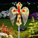 Solar Cross Lights Outdoor, Solar Cardinal Stake Lights Cemetery Decorations for Grave, Jesus Cross Sympathy Memorial Gifts for Women Mom Christmas, Glass Garden Art for Cemetery Yard Patio