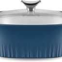 CorningWare QuickHeat 3.2-QT Cast Aluminum Roaster With Lid & Non-Stick Ceramic Interior, Lightweight and Fast Even Heat Baking & Cooking, For Meats, Soup, Browning, Searing, French Navy