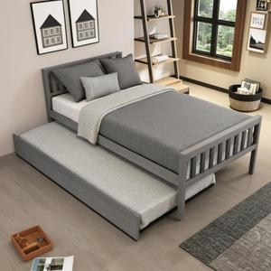 Twin Daybed with Trundle for Kids Bedroom,Wood Platform Bed Frame with Headboard and Footboard for Small Living Space,No Box Spring Needed,Grey