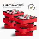 ZOBER Christmas Ornament Storage Box - Stores 128 3" Ornaments with Individual Trays - Tear Proof 600D Oxford Fabric - ornament organizer storage box, Durable Christmas Containers Holder - Red