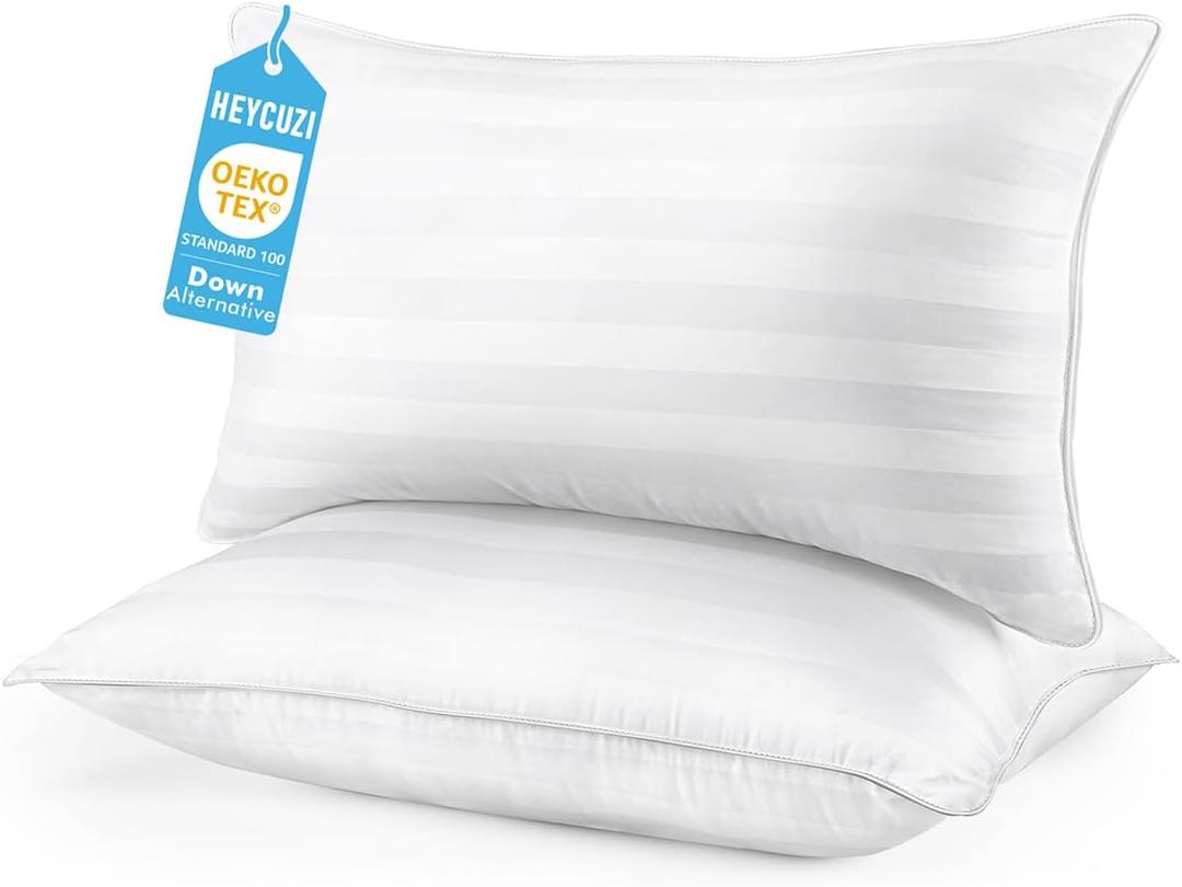 Queen Size Bed Pillows Set of 2 - Breathable Premium Down Alternative Pillows for Side, Back, and Stomach Sleepers Fluffy Hotel Quality Soft Microfiber Fill Skin-Friendly