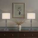 Vintage Brown Scalloped Table Lamp, Rustic/Farmhouse Pleated Lamp, Scalloped Lampshade and Bamboo Lamp Post, for Living Room Bedside Side Table (21.4'' Tall Pack of 1)