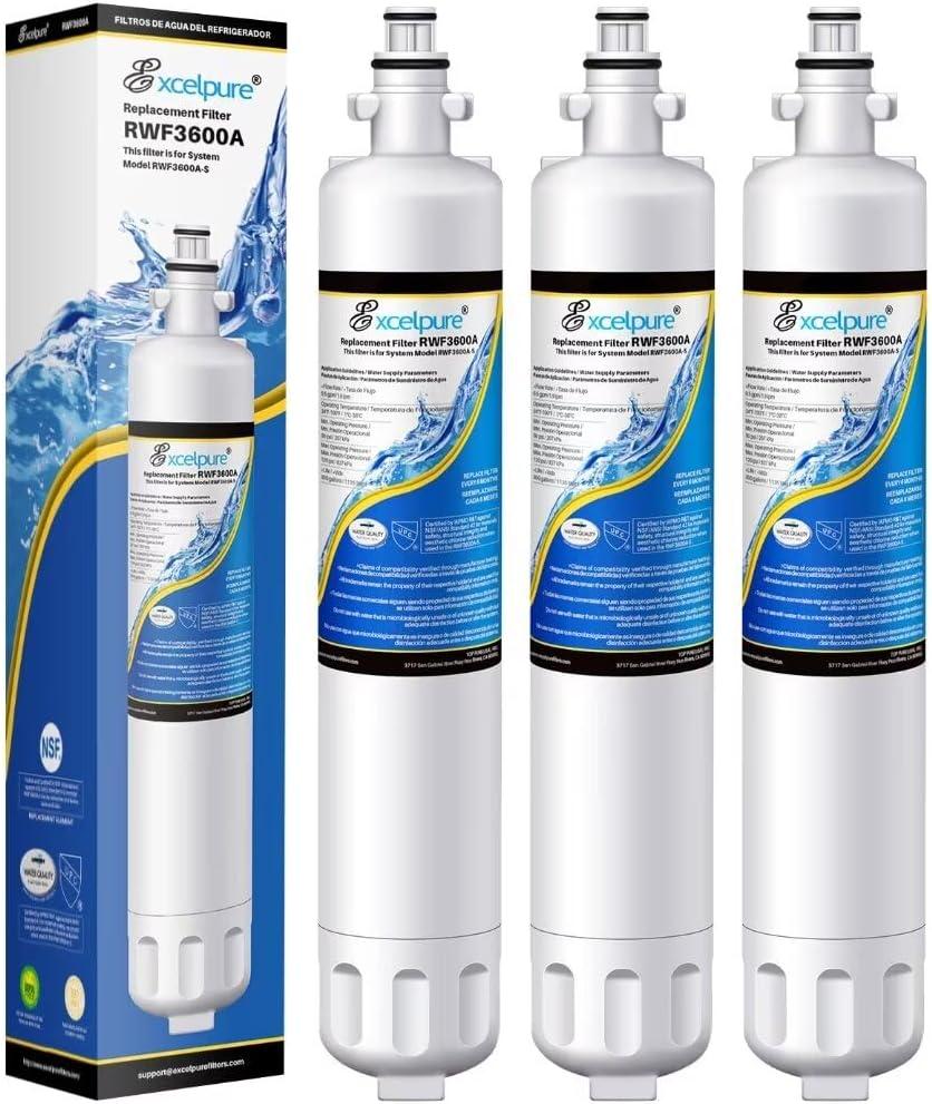 EXCELPURE RWF3600A Replacement for GE RPWF (Not RPWFE), RWF1063, RWF3600A, WSG-4, DWF-36, R-3600, MPF15350, OPFG3-RF300, Refrigerator Water Filter,3PACK