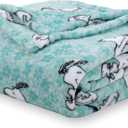 Berkshire Blanket Peanuts VelvetLoft Cute Character Snoopy Plush Blanket,Snoopy Springtime Floral Dance Large Blue,King 90 in x 108 in (Official Peanuts Product)
