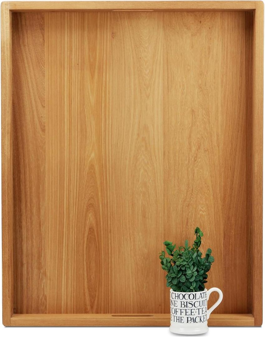 30 x 24 Inches Extra Large Rectangle Teak Wood Ottoman Tray with Handles, Serve Tea, Coffee Classic 2.5 Feet Wooden Decorative Serving Tray