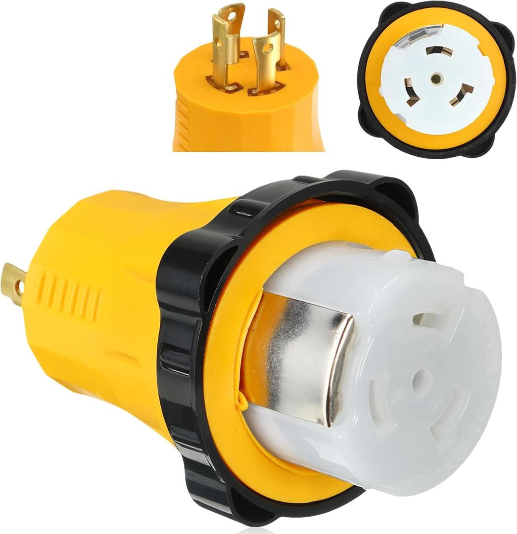 Kanayu NEMA L14-30P to SS2-50R RV Marine Power Generator Adapter 30A 4 Prong Locking Generator L14-30P Male to 50A Marine Shore Power SS2-50R Female Locking Ring 125V/250V