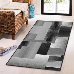 Area Rug, Washable and Non-Slip 2'x4' Geometric Abstract Gray Black Small Indoor Entryway Door Mat, Floor Mat Carpet for Bedroom, Kitchen, Bathroom, Laundry, Living Room