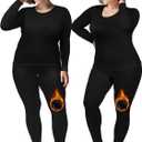 Patelai 2 Sets Plus Size Long Thermal Underwear for Women Fleece Lined Base Layer Pajama Top and Bottom Cold Weather (Black)