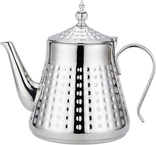 SANQIAHOME 1.2L(40oz) Stainless Steel Hammer Patterned Teapot With Removeable Infuser,Loose leaf cover,Silver Missing Piece