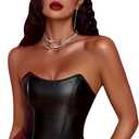 SOLY HUX Women's PU Leather Overbust Corset Bandana Tube Tops Lace up Strapless Boned Body Shaper Bustier (Large)