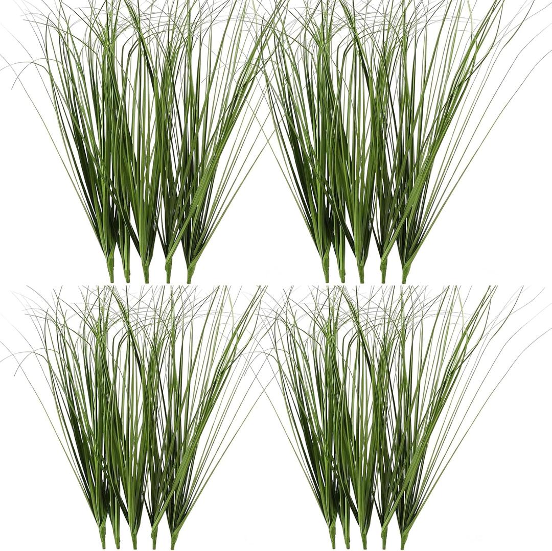 20PCS Fake Grass Filler Decor Artificial Grass Plants Outdoor Faux Plants Artificial Tall Shrubs Wheat Grass Greenery Stems UV Resistant Onion Grss For Outdoor Indoor Vase Planters Home Decor, Green