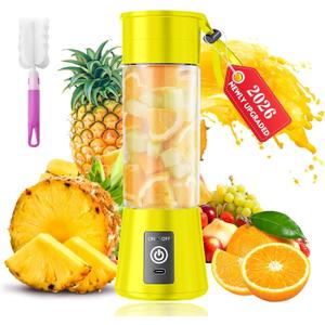 Portable Blender for Smoothies & Shakes - Cordless Personal Size Blender with 6 Blades, 380Ml Juice Cup, Lightweight & Rechargeable, Freshly Squeezed for Picnic/Sports/Office (Yellow)