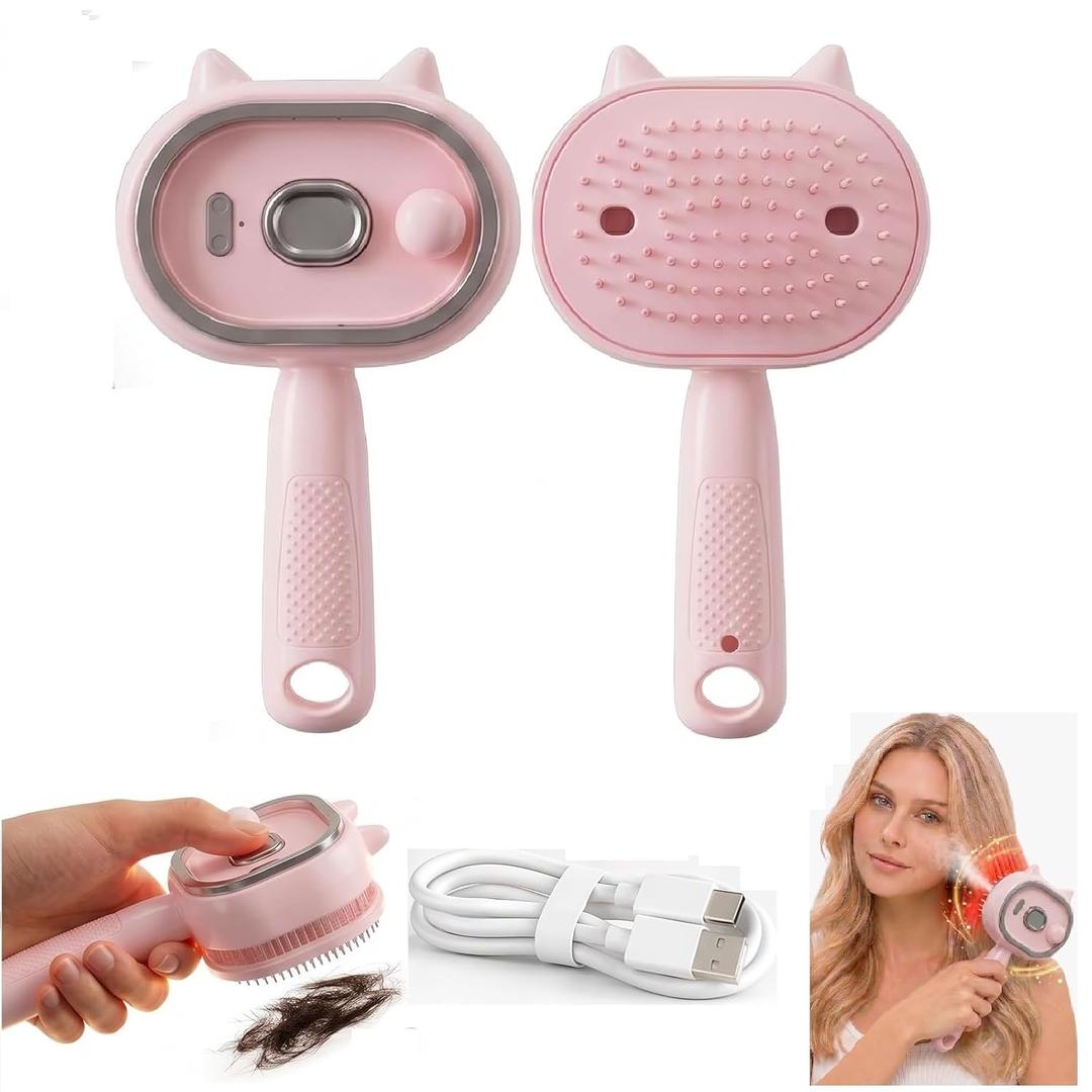 2026 Upgraded Electric Spray air Cushion Massage Comb, Anti-Static & Detangling,Retractable Massage Steam Brush for Frizzy Hair & Scalp Care,Women Men, Rechargeable Air Cushion Hair Brush (Pink)