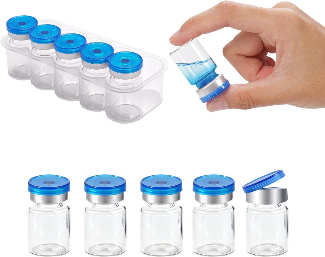 Small Empty Sterile Glass Sample Vials for Injection, with Self Healing Injection Ports and Flip Top Cap (5ml, 10Pac)