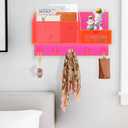 Acrylic Key Holder Wall Mount Mail Organizer for Wall with Shelf Storage Drawer and 5 Hooks, Neon Pink