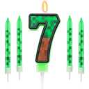2 x Pixels Themed 7th Birthday Candle, Pixels Cake Topper for Boys Girls, 9 Pcs Candle Set, Game Cartoon Theme Birthday Party Supplies (Number 7)