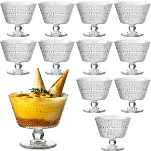 9oz Glass Ice Cream Bowls, Vintage Footed Sundae Cups,Glass Dessert for Dessert, Sundae, Ice Cream,Pudding, Jelly, Fruit, Snack, Cocktail, Condiment, Trifle (12)