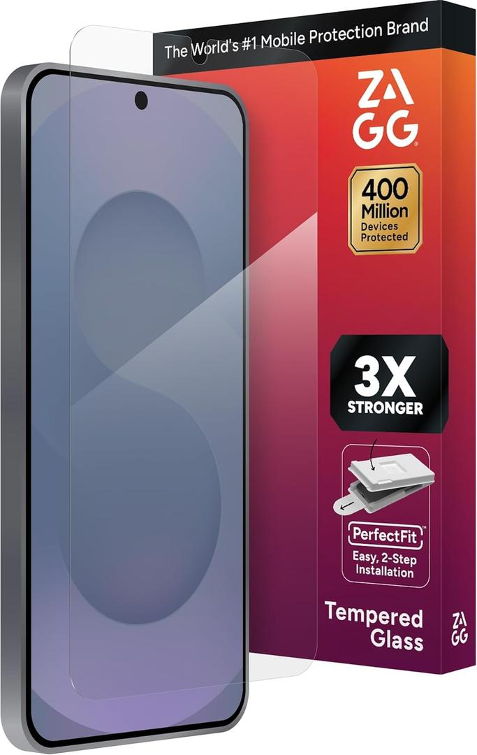ZAGG Glass+ Samsung Galaxy S25 FE Screen Protector Extreme Impact & Shatter Protection, Scratch-Resistant, Smudge-Resistant, Fingerprint Scanner Compatible, InvisibleShield, Easy Installation