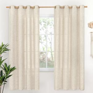 YoungsTex Linen Curtains 72 Inches Long for Living Room 2 Panels, Boho Semi Sheer Drapes with Bronze Grommet Light Filtering Rustic Window Treatments for Bedroom Dining Room, 52 x 72 Inch, 2 Panels